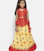 Yellow Embroidered Silk Blend Stitched Kids Lehenga Choli