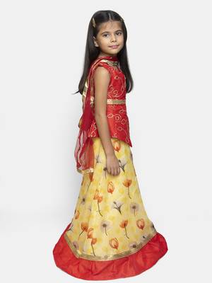 Yellow Embroidered Silk Blend Stitched Kids Lehenga Choli 2