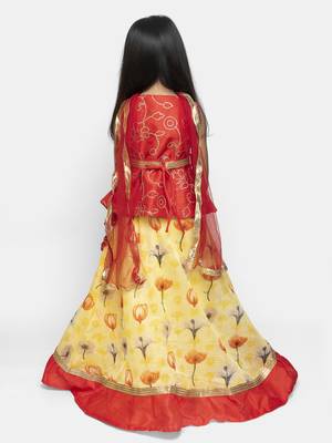 Yellow Embroidered Silk Blend Stitched Kids Lehenga Choli 3