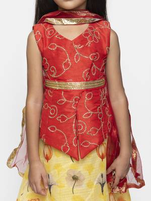 Yellow Embroidered Silk Blend Stitched Kids Lehenga Choli 4