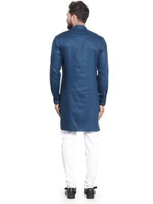 Blue plain cotton kurta-pajama 3