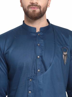 Blue plain cotton kurta-pajama 5