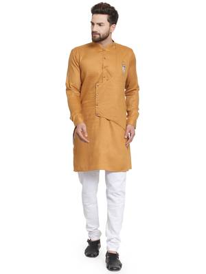 Gold plain cotton kurta-pajama 1
