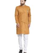 Gold plain cotton kurta-pajama