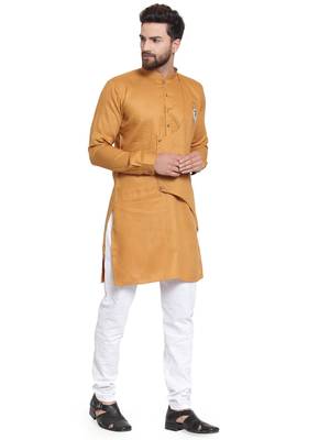 Gold plain cotton kurta-pajama 2