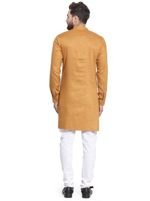 Gold plain cotton kurta-pajama 3