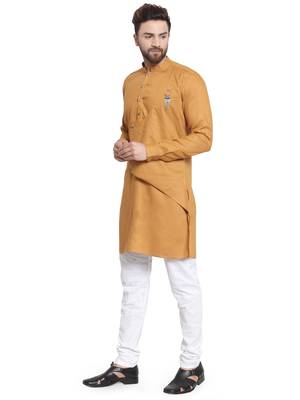 Gold plain cotton kurta-pajama 4