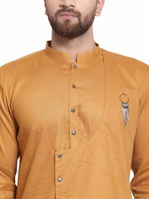 Gold plain cotton kurta-pajama 5