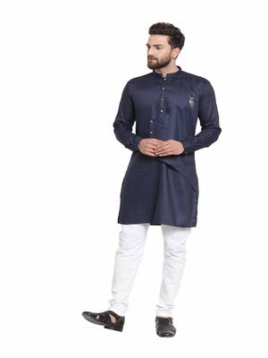 Blue plain cotton kurta-pajama 1