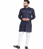 Blue plain cotton kurta-pajama