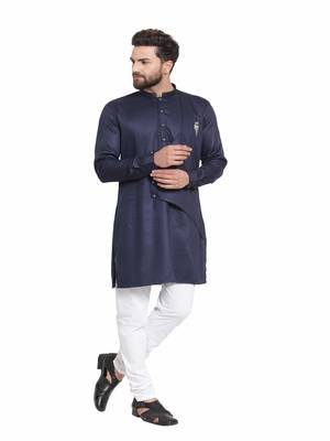 Blue plain cotton kurta-pajama 2