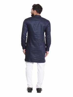 Blue plain cotton kurta-pajama 3