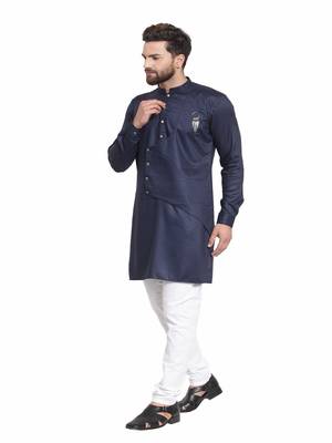Blue plain cotton kurta-pajama 4