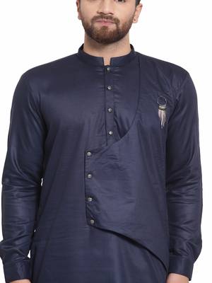 Blue plain cotton kurta-pajama 5