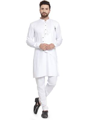 White plain cotton kurta-pajama 1