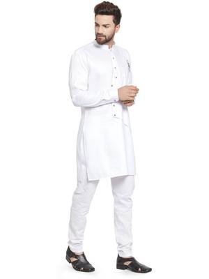 White plain cotton kurta-pajama 2
