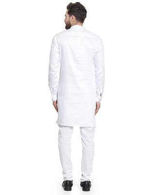 White plain cotton kurta-pajama 3
