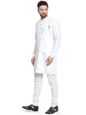 White plain cotton kurta-pajama 4