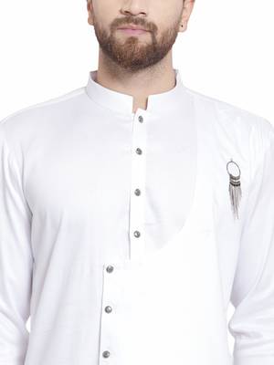 White plain cotton kurta-pajama 5