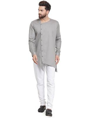 Grey plain cotton kurta-pajama 1