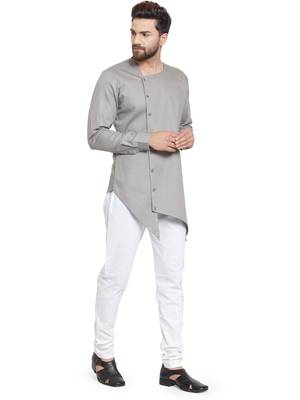 Grey plain cotton kurta-pajama 2
