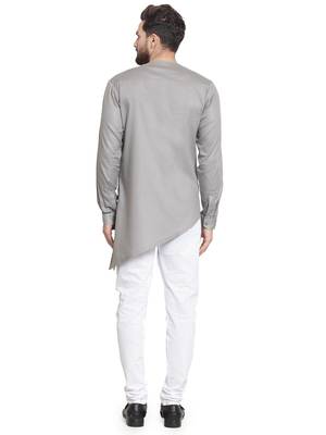 Grey plain cotton kurta-pajama 3
