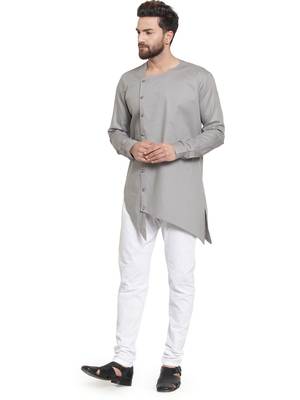 Grey plain cotton kurta-pajama 4
