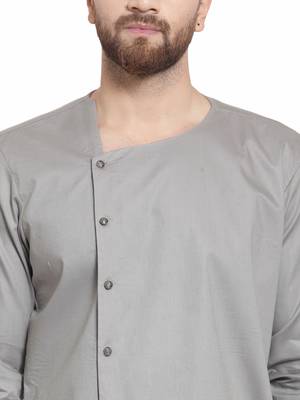 Grey plain cotton kurta-pajama 5