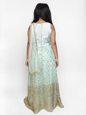 Green Embroidered Net  Stitched Kids Lehenga Choli 3