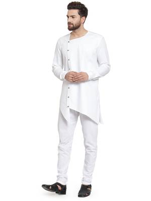 White plain cotton kurta-pajama 4