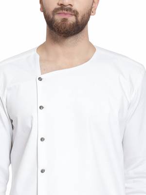 White plain cotton kurta-pajama 5