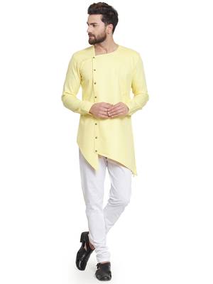 Yellow plain cotton kurta-pajama 1