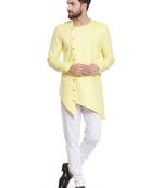Yellow plain cotton kurta-pajama