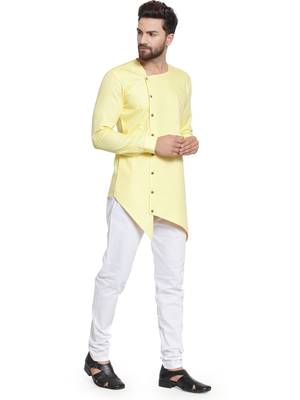 Yellow plain cotton kurta-pajama 2