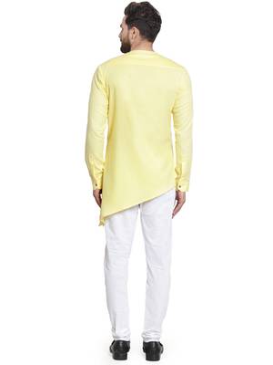 Yellow plain cotton kurta-pajama 3
