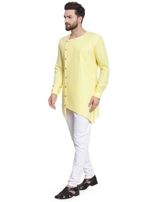 Yellow plain cotton kurta-pajama 4