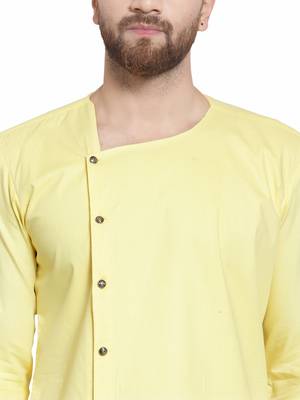 Yellow plain cotton kurta-pajama 5