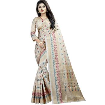 Multicolor woven art silk saree with blouse 1