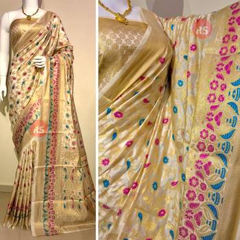Multicolor woven art silk saree with blouse 4