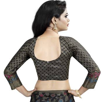 Black woven art silk saree with blouse 4