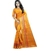 Mustard woven art silk saree with blouse