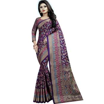 Purple woven art silk saree with blouse 1