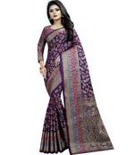 Purple woven art silk saree with blouse