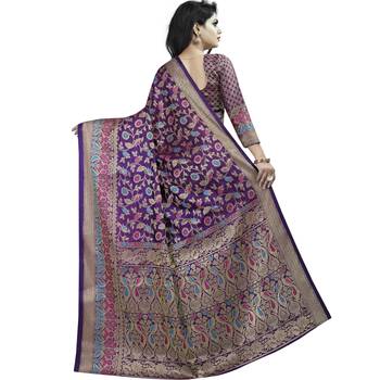 Purple woven art silk saree with blouse 2