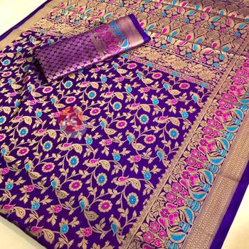 Purple woven art silk saree with blouse 3
