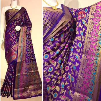 Purple woven art silk saree with blouse 4