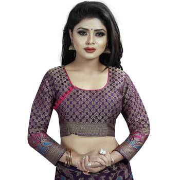 Purple woven art silk saree with blouse 5