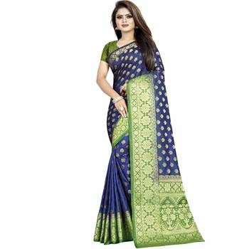 Blue woven tussar silk saree with blouse 1