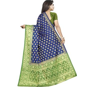 Blue woven tussar silk saree with blouse 2