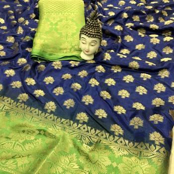 Blue woven tussar silk saree with blouse 4